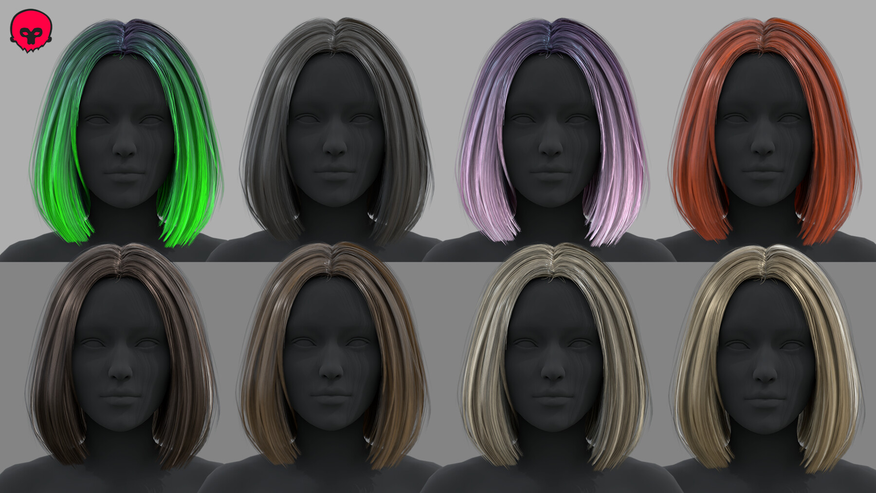 ArtStation - Female Straight Hair card Low-poly