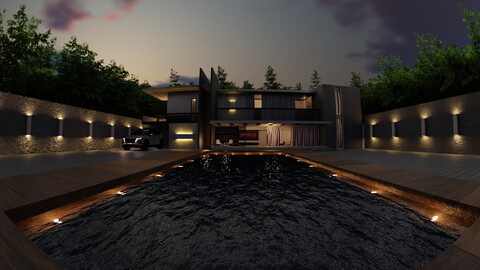 Custom Concept Villa With Pool +FBX,OBJ,MTL And BLEND FİLES