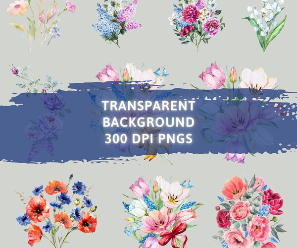 ArtStation - Wild Floral Clipart, Watercolor Wild Flowers, Floral ...