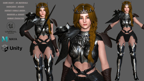 AAA 3D FANTASY FEMALE WARRIOR QUEEN - REALISTIC RIGGED GAME READY CHARACTER