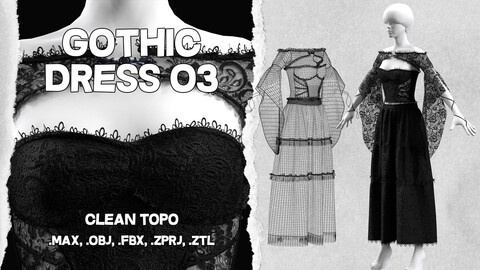 Women Gothic Dress 03/ marvelous designer/ clo
