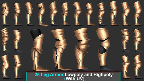 Leg Armor Highpoly and Lowpoly (With UVs) Vol 1