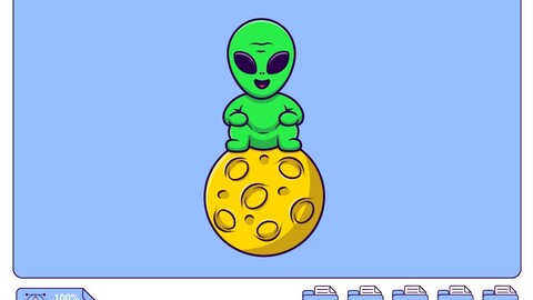 Cute Alien Sitting On Moon Cartoon Vector Icons Illustration. Flat Cartoon Concept. Suitable for any creative project.