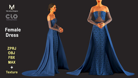 3D women's party dress + textures