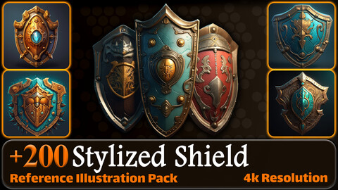 200 Stylized Shield Reference Pack | 4K | v.2