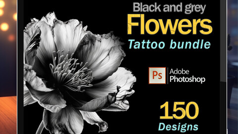 Black and grey flowers tattoo bundle | Realism tattoo | Procreate peony | Tattoo flash | Procreate realism | Tattoo design | Photoshop