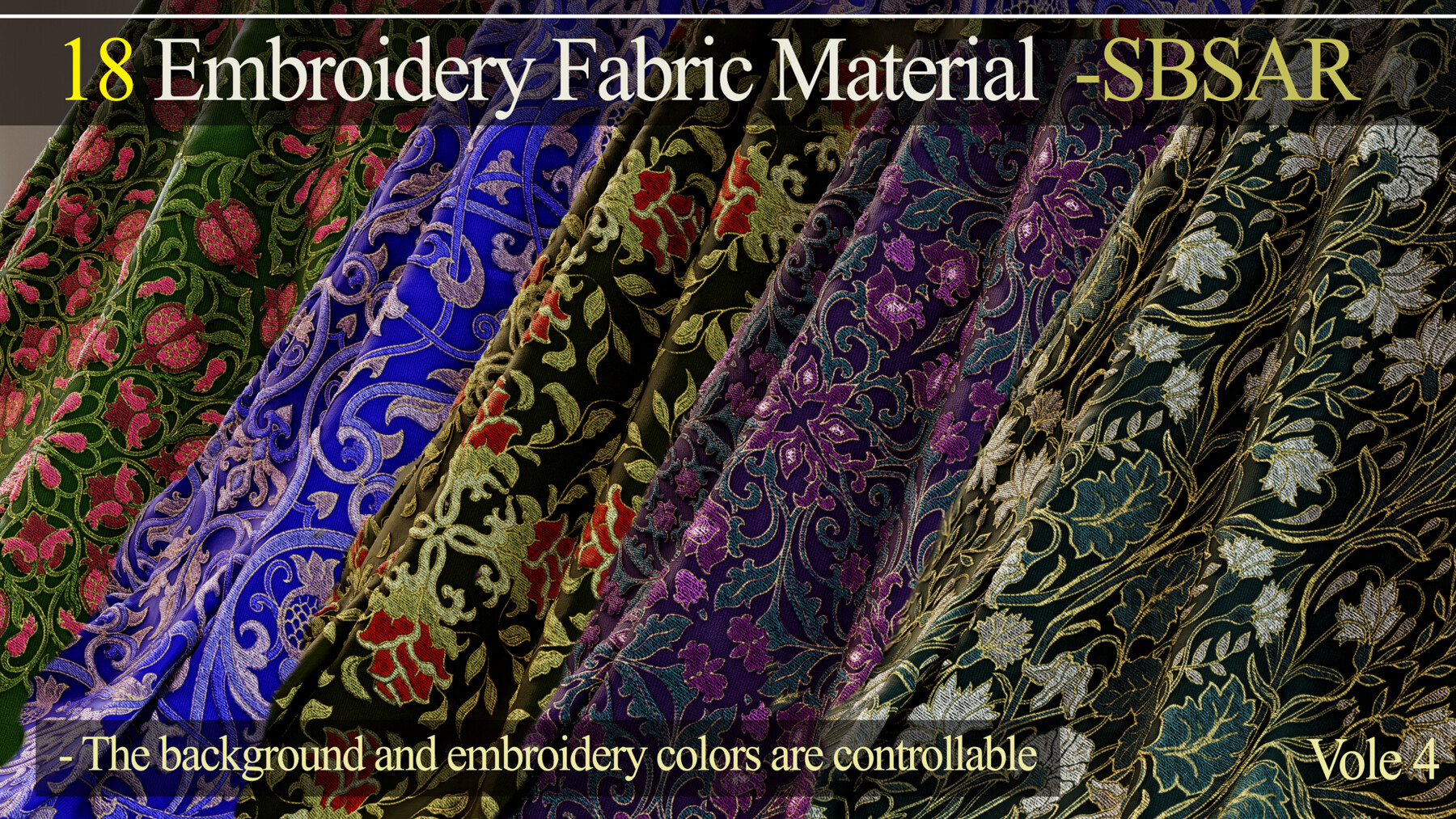 18 Seamless Embroidery Fabric Material -SBSAR (Vole 04)