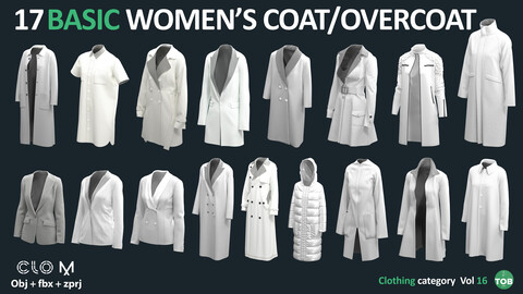 17 BASIC WOMEN'S COAT / OVERCOAT / JACKET PACK | Marvelous Designer / CLO3D + ZPRJ + OBJ + FBX