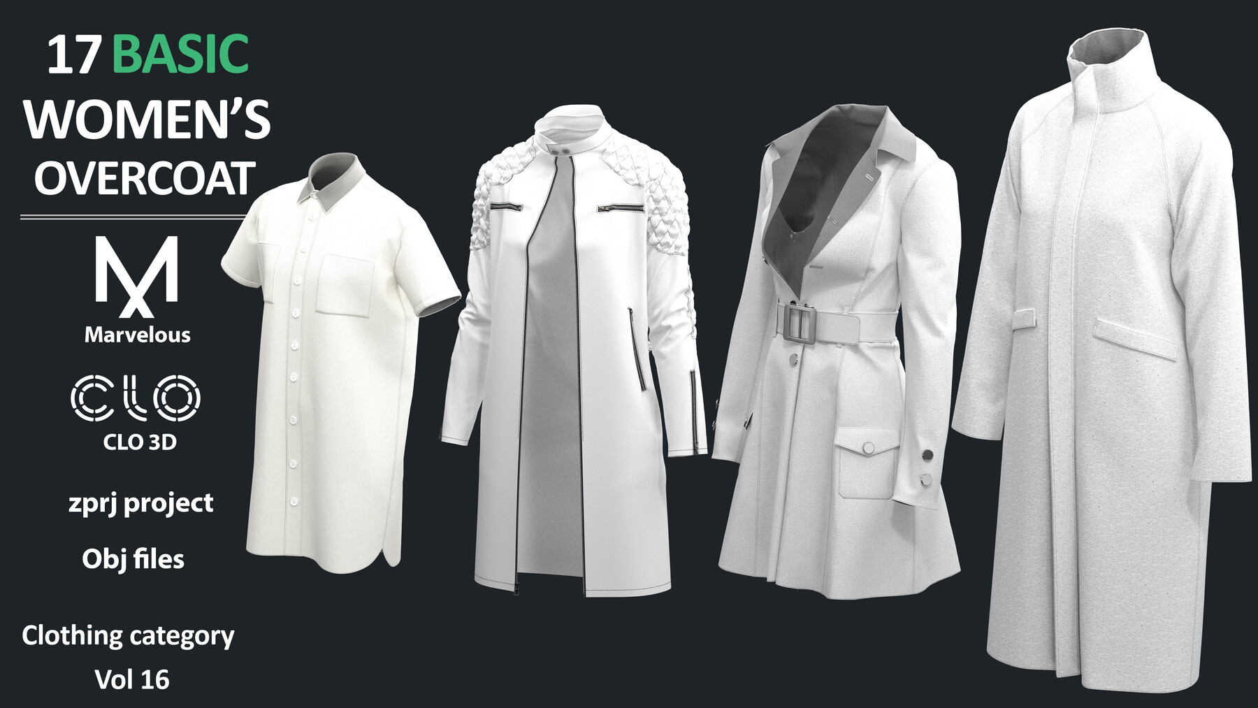 ArtStation - 17 BASIC WOMEN'S COAT / OVERCOAT / JACKET PACK | Marvelous ...