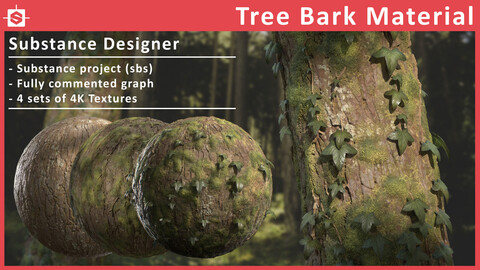 Tree Bark Moss Ivy Lichen Material - Substance Designer