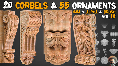 20 Corbels + 55 Ornamental Brush 3D Model + Video Tutorials - Vol 15