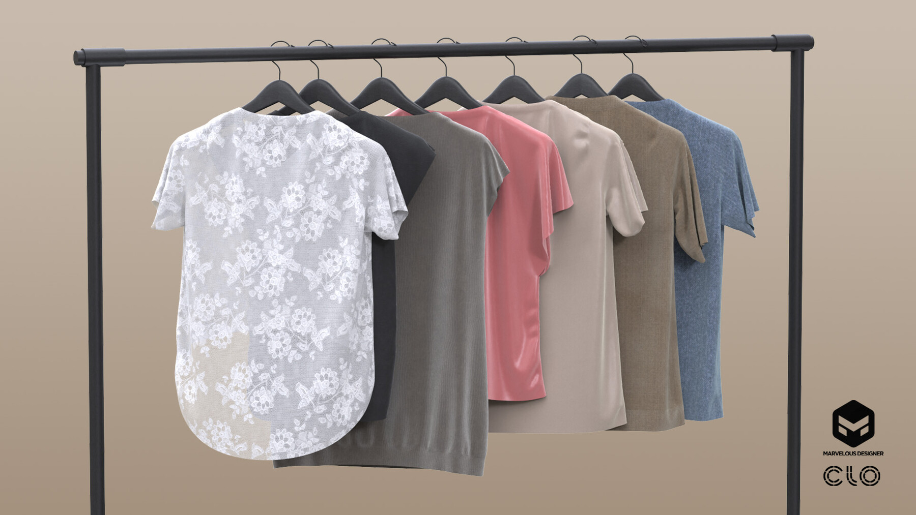 T-shirts on hangers, 3D CAD Model Library