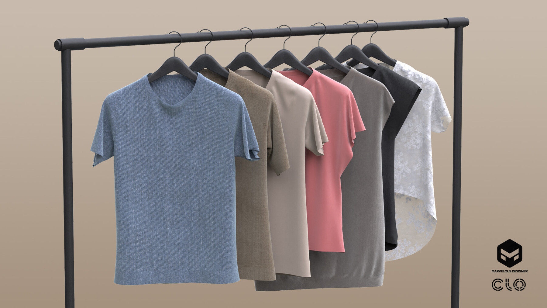 T-shirts on hangers, 3D CAD Model Library