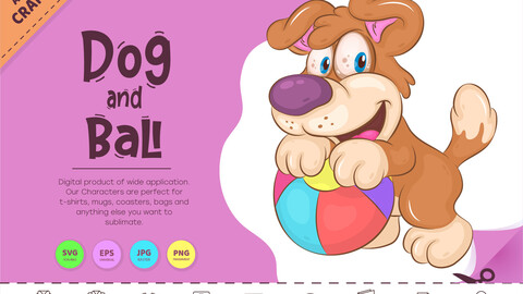 Cartoon Dog and Ball. Clipart.