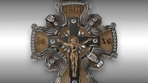 Exquisite cross in two colors with diamonds (3D model for 3D printing and CNC)