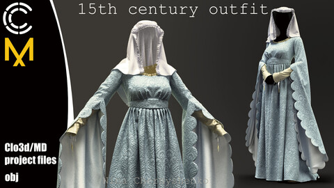 15th century outfit. Marvelous Designer/Clo3d project + OBJ.