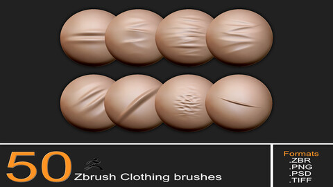 50 Zbrush Clothing Brushes & Folds + Alphas Vol. 1