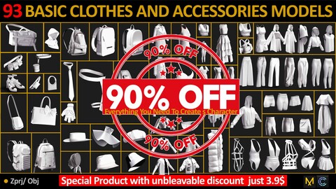 93 BASIC CLOTHES AND ACCESSORIES MODELS. MARVELOUSE DESIGNER AND OBJ FILES 90%OFF For limited time