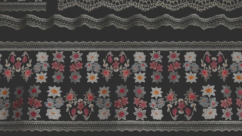 3 flowers Lace Borders and Trims Materials Textures