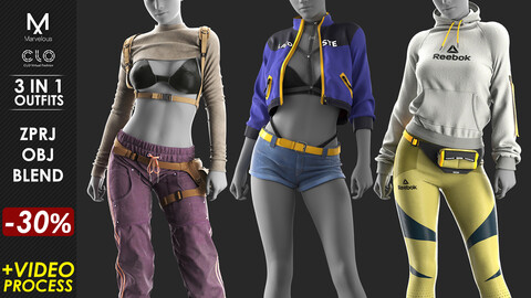 3 in 1 Outfits - Marvelous / CLO Project file + Video Process