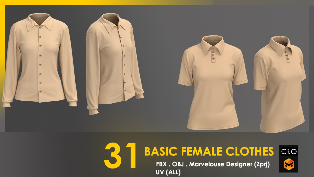 ArtStation - 31 Basic Female Clothes | Game Assets