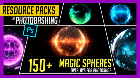 PHOTOBASH 150+ Magic Sphere Overlay Effects Resource Pack Photos for Photobashing in Photoshop