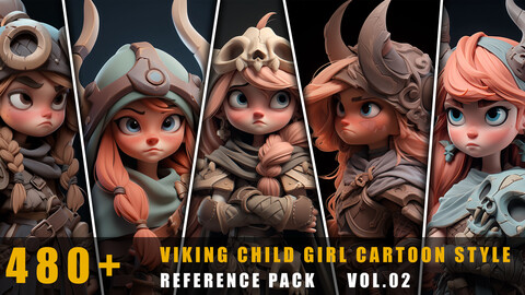 480+ Viking Child Girl Cartoon Style - References Pack Vol.02