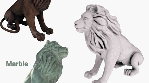 Lion statue with three different materials