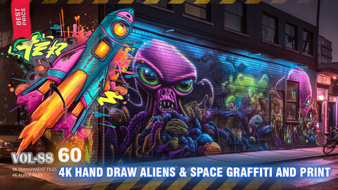 60 4K HAND DRAW FULL COLOR ALIENS & SPACE GRAFFITI AND PRINT ARTWORKS - HIGH END QUALITY RES - (ALPHA & TRANSPARENT) - VOL88