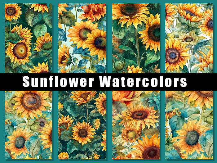 ArtStation - 8 Tileable Seamless Sunflower Watercolor Textures ...