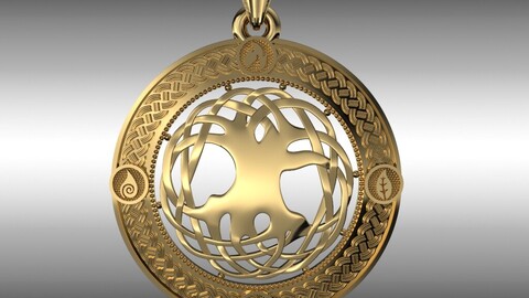Pendant tree of life with the elements (3D model for 3D printing and CNC)