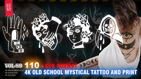 110 4K HAND DRAW OLD SCHOOL MYSTICAL TATTOO AND PRINT - HIGH END QUALITY RES - (ALPHA & TRANSPARENT) - VOL89