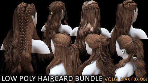 Low Poly game ready haircard bundle vol6 (max fbx obj)