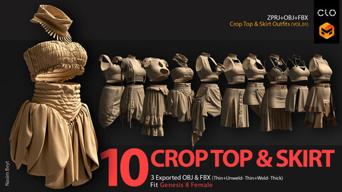 10 CROP TOP & SKIRT OUTFITS PACK (VOL.02). CLO3D, MD PROJECTS+OBJ+FBX
