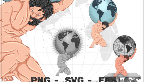 Vector Design of Atlas Holding the Earth