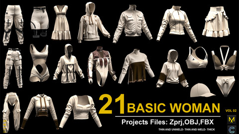 BASIC WOMEN CLOTHES VOL 2 (CLO3D AND MAEVELOUS DESIGNER) ZPRJ, OBJ, FBX,UV