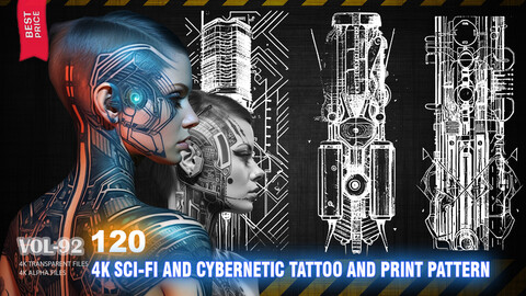 120 4K SCI-FI & CYBERNETIC PATTERNS FOR PRINT AND TATTOO - HIGH END QUALITY RES - (ALPHA & TRANSPARENT) - VOL92