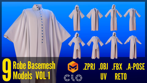 5+4 Magic / Hogwarts Robe Basemesh Models + Reference Images for texturing + Bonus + Project files