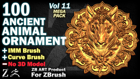 100 ZB ART Ancient Animal Ornaments For ZBrush (IMM Brush + Curve Bursh) - Vol 11