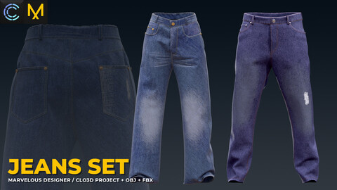 Men and Women Jeans set CLO3D / Marvelous Designer projects +OBJ +FBX