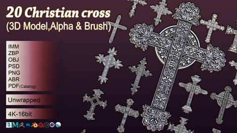 20 Christian cross (3D Model,Alpha & Brush) V2