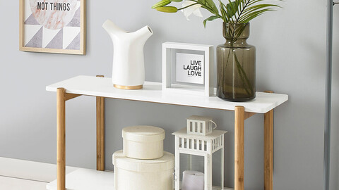 Wooden wide storage shelf 2 steps