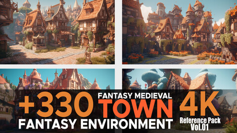 +330 Fantasy Medieval Town(Fantasy Environment) Vol.01 4K.