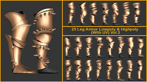 Leg Armor Highpoly and Lowpoly (With UVs) Vol 2