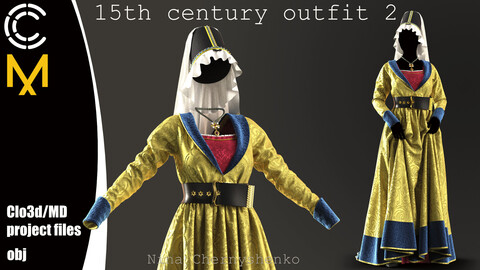 15th century outfit 2. Marvelous Designer/Clo3d project + OBJ.