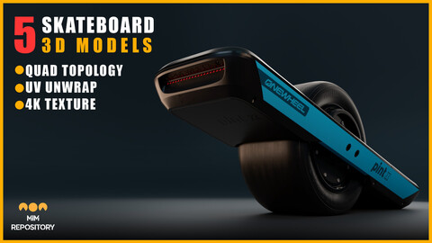 5 Skateboard 3D model collection (maya _ fbx _ obj)