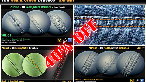120 Seam/Stitch Brushes - Zbrush-40% OFFercial License