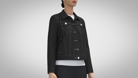 Women Denim Jacket, Marvelous Designer, Clo +obj, fbx