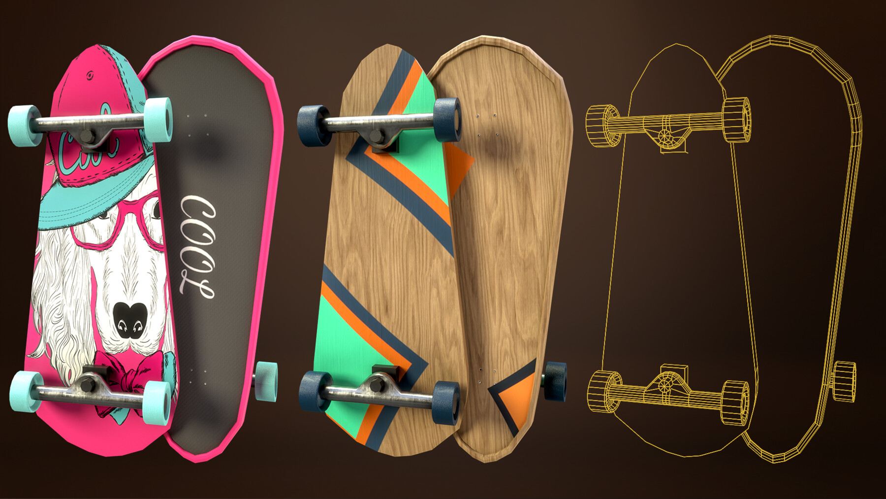 3D model Skateboard Stylized Pack 4 VR / AR / low-poly