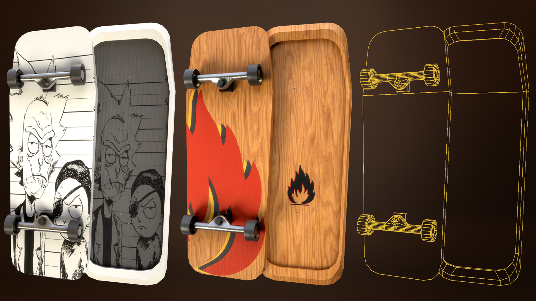 3D model Skateboard Stylized Pack 4 VR / AR / low-poly